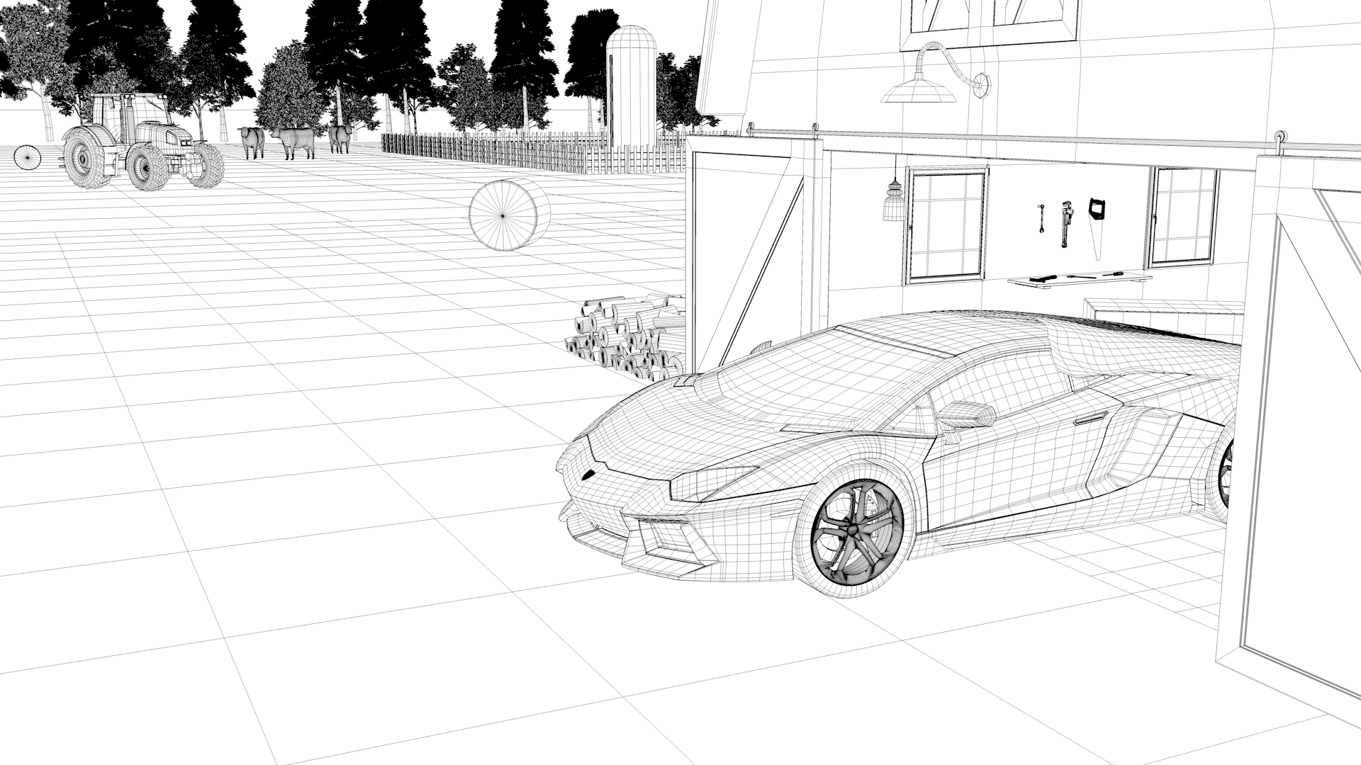 My Lamborghini Wireframe Render